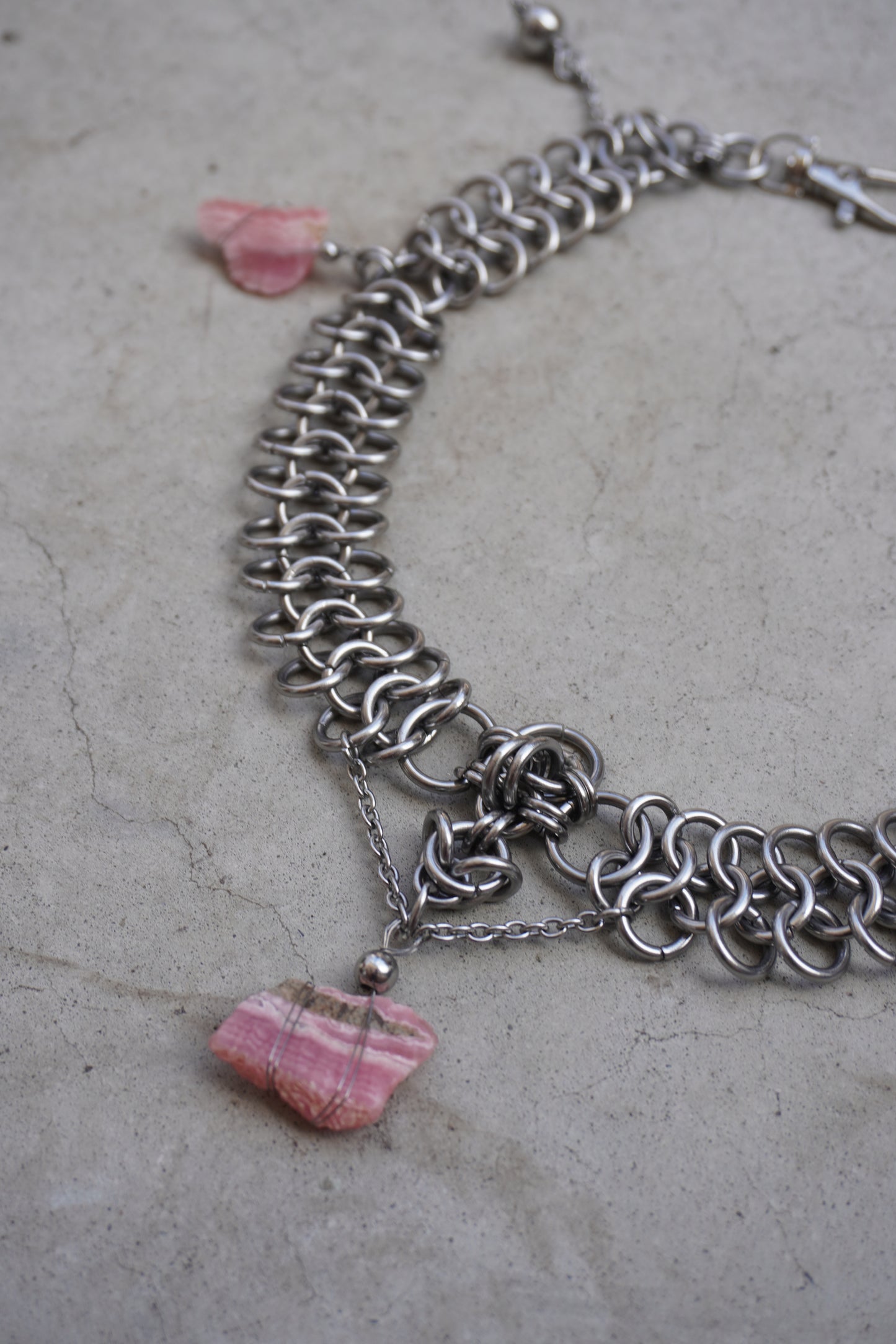 rhodochrosite chainmail necklace