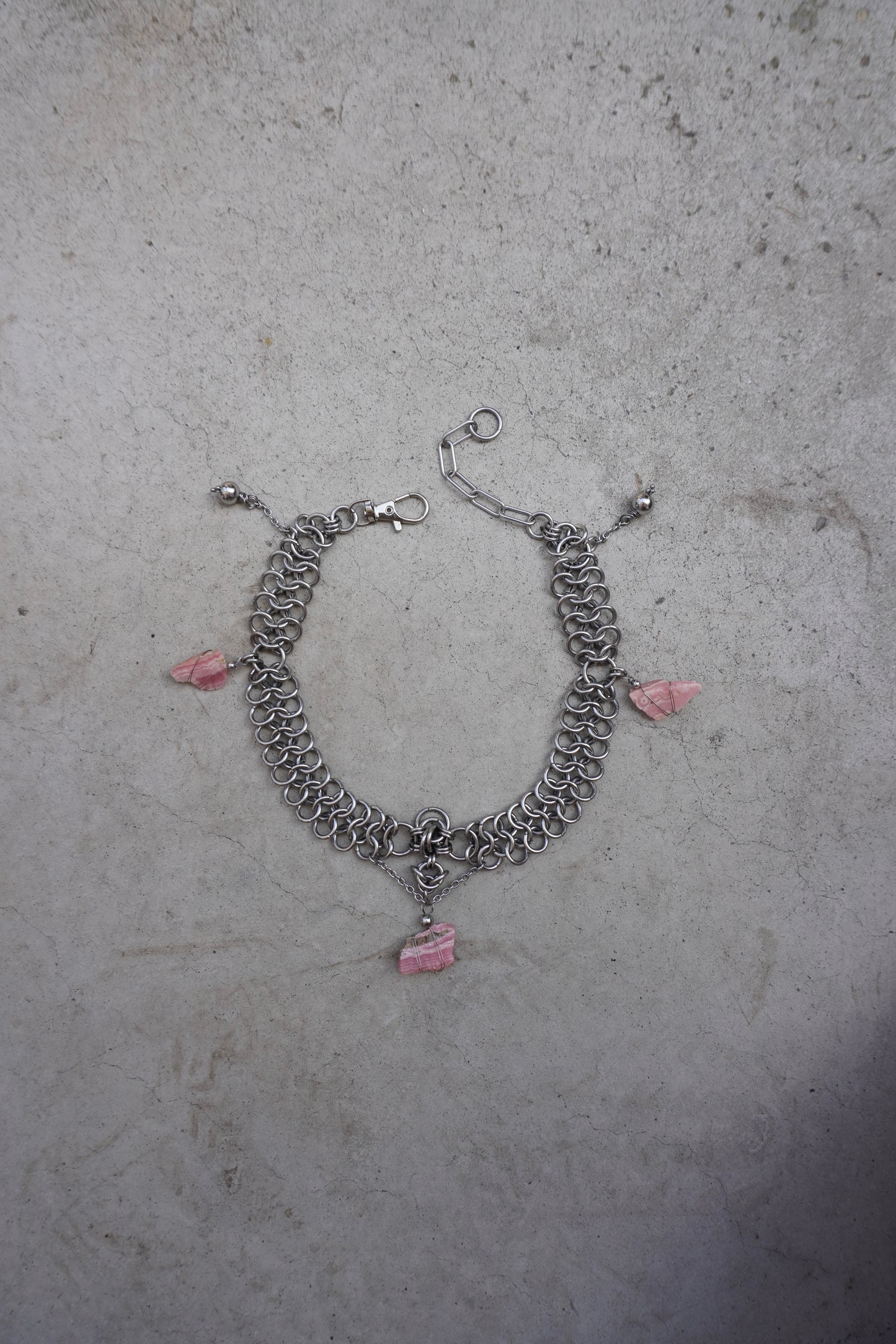 rhodochrosite chainmail necklace