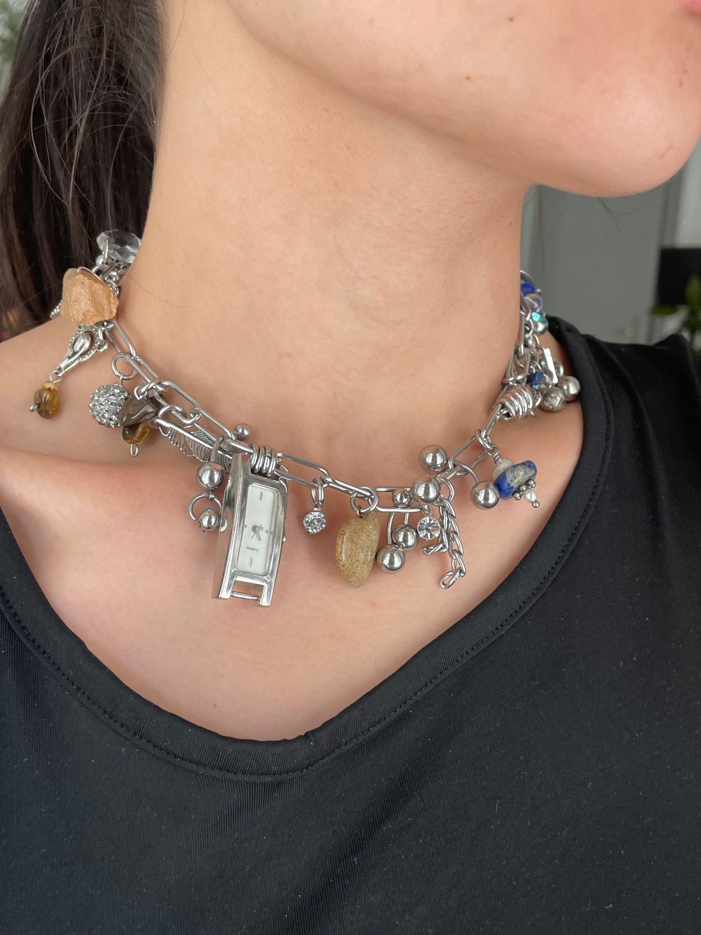 blue n brown charms necklace