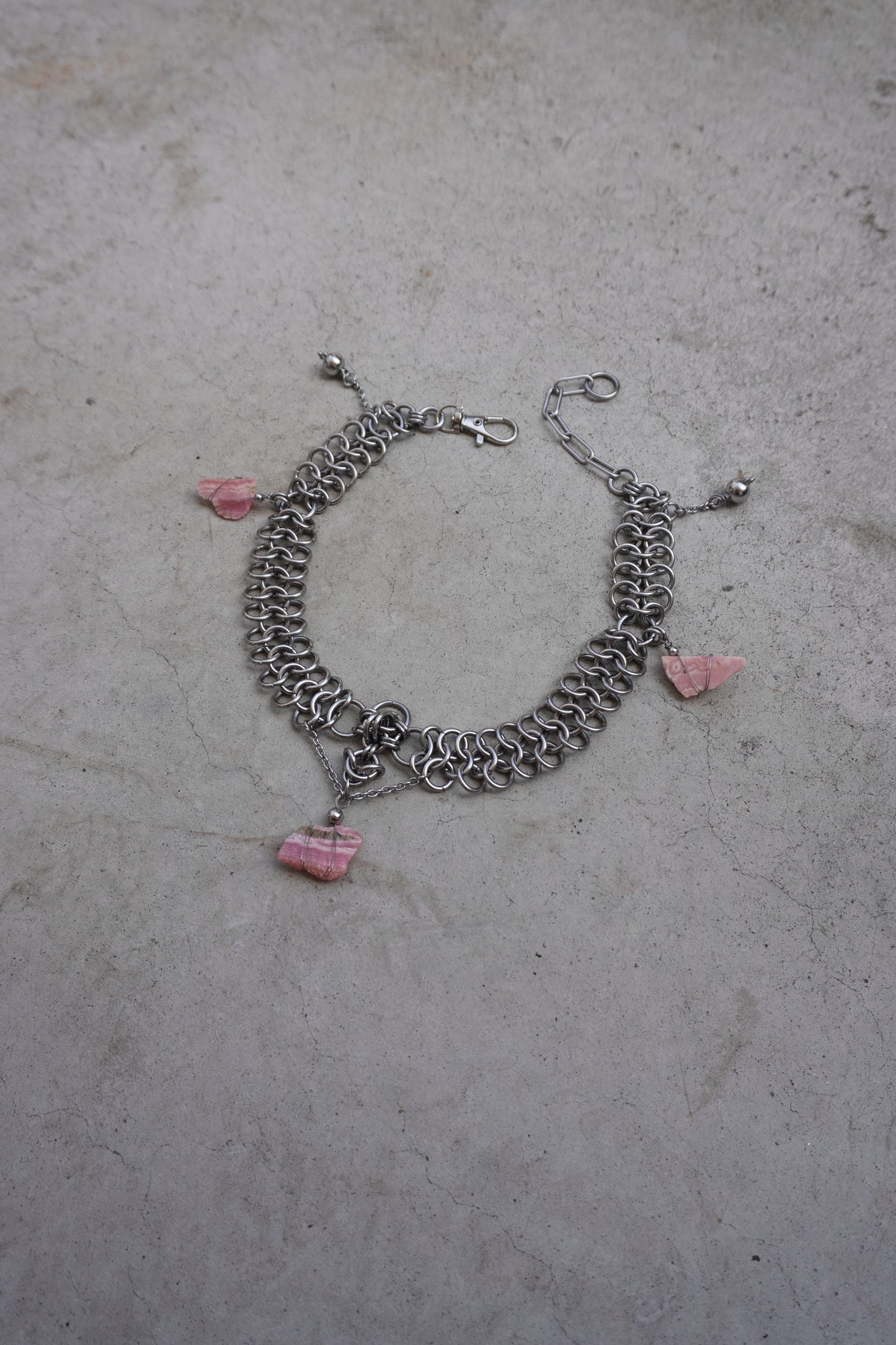 rhodochrosite chainmail necklace