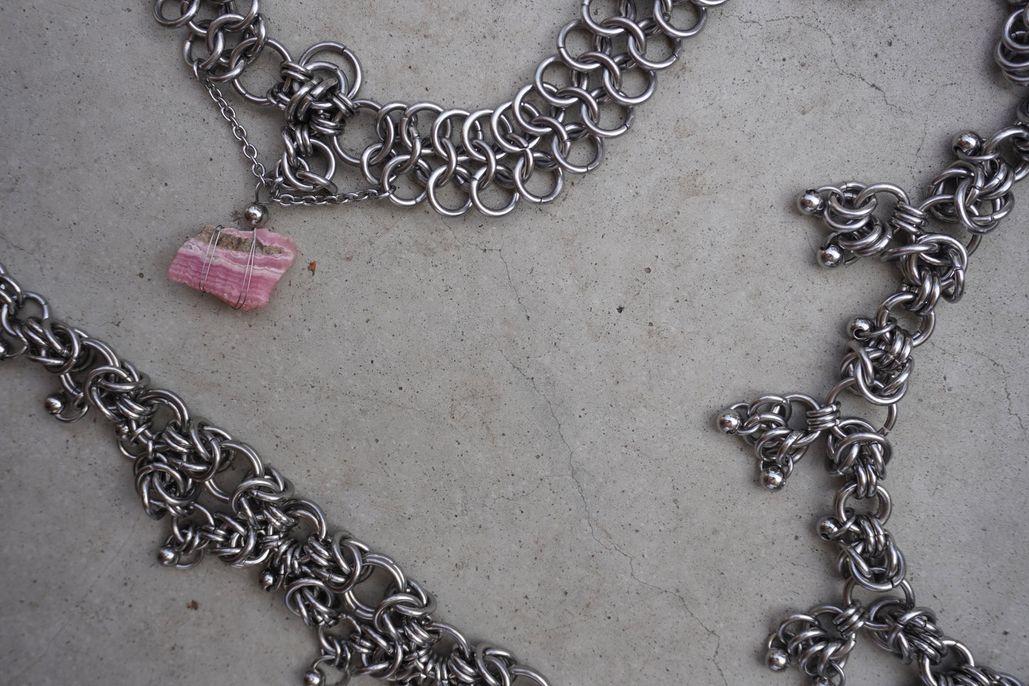 rhodochrosite chainmail necklace