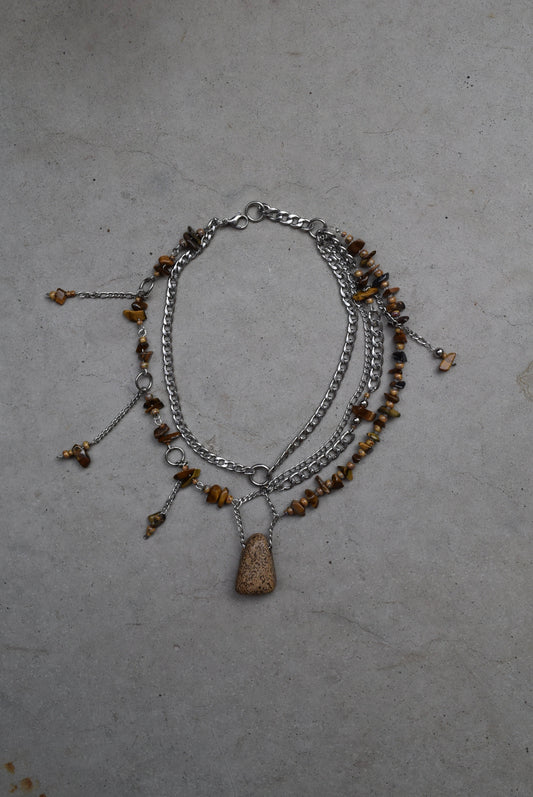brown crystal layered necklace